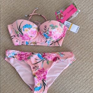 Adorable Betsey Johnson Pink Floral Bikini NWT
